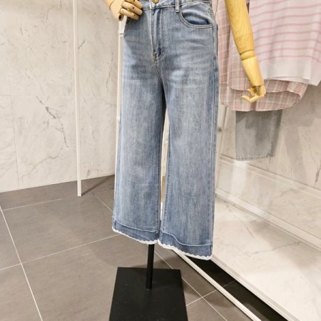 레이스 롤업 데님 팬츠