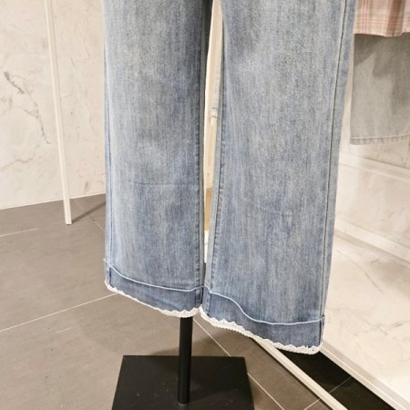 레이스 롤업 데님 팬츠