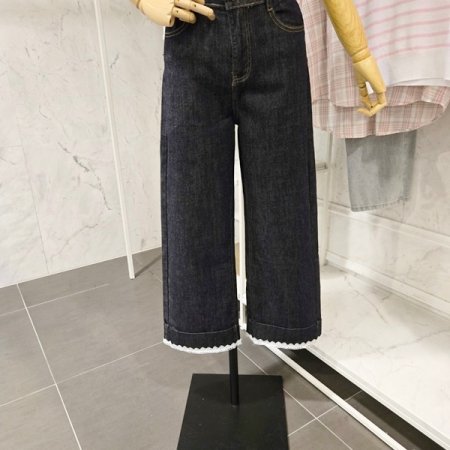 레이스 롤업 데님 팬츠