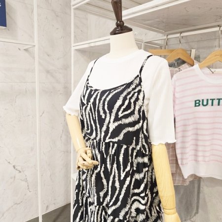 캉캉 롱 프린트 끈 원피스