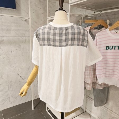 체크 프린트 스트링 티셔츠