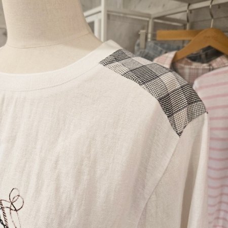 체크 프린트 스트링 티셔츠