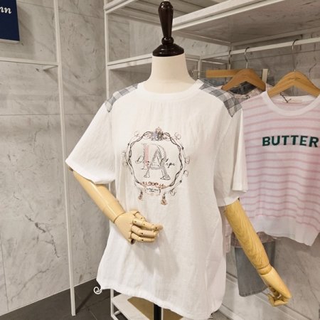 체크 프린트 스트링 티셔츠