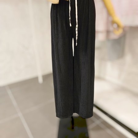 주름 통 밴딩 팬츠