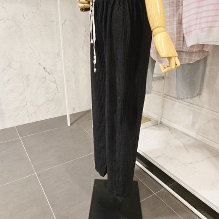 주름 통 밴딩 팬츠