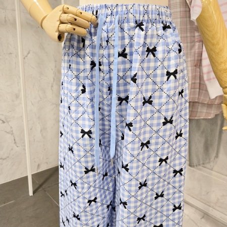 체크 리본 파자마 바지