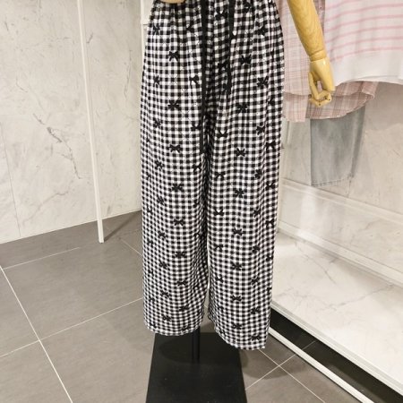 체크 리본 파자마 바지