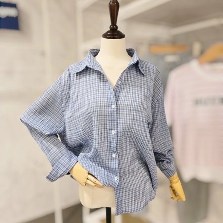 잔 체크 루즈핏 셔츠