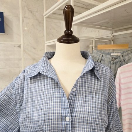 잔 체크 루즈핏 셔츠