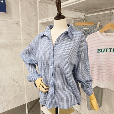 잔 체크 루즈핏 셔츠