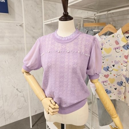 시스루 소매 장식 니트