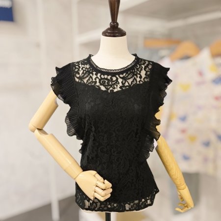 양 러플 레이스 블라우스