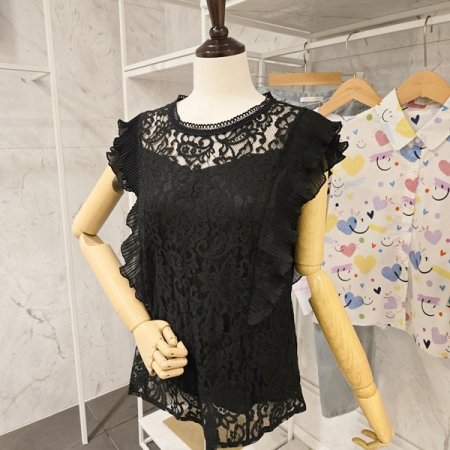 양 러플 레이스 블라우스