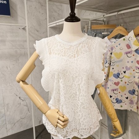 양 러플 레이스 블라우스