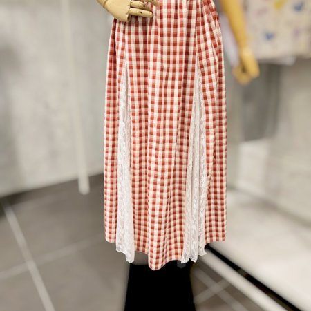 레이스 체크 밴딩 스커트