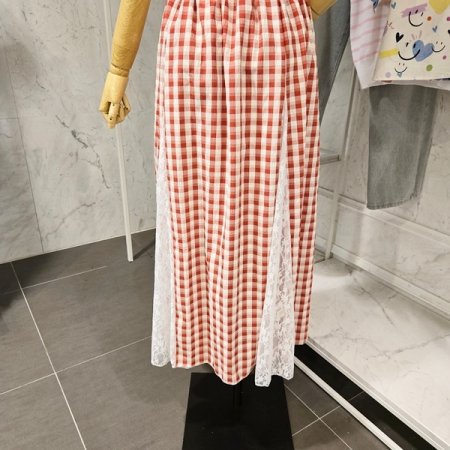 레이스 체크 밴딩 스커트