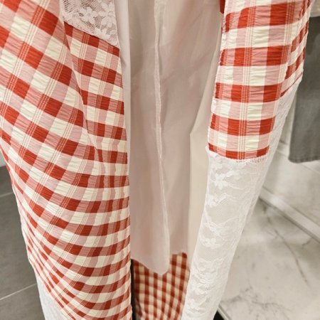 레이스 체크 밴딩 스커트