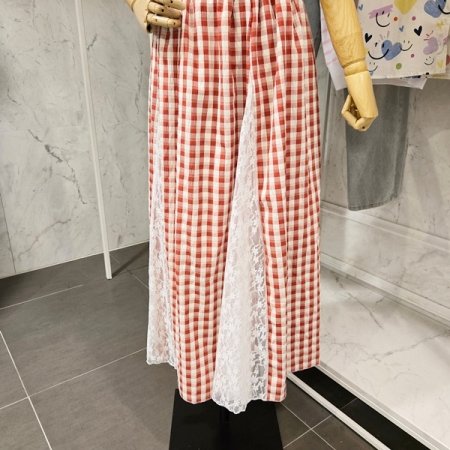 레이스 체크 밴딩 스커트