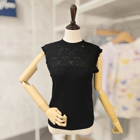 민소매 배색 골지 니트