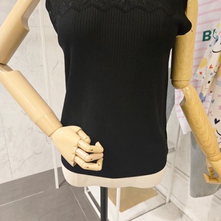 민소매 배색 골지 니트