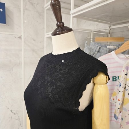 민소매 배색 골지 니트