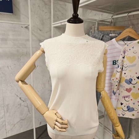 민소매 배색 골지 니트