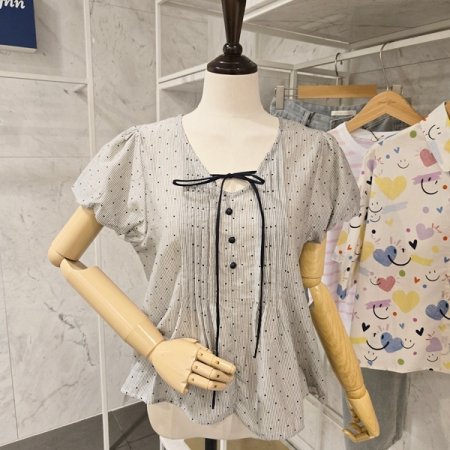 도트 리본 블라우스