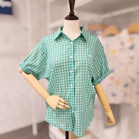 기본 체크 카라 블라우스