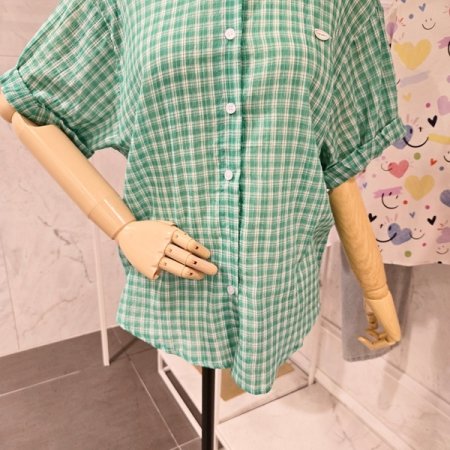 기본 체크 카라 블라우스