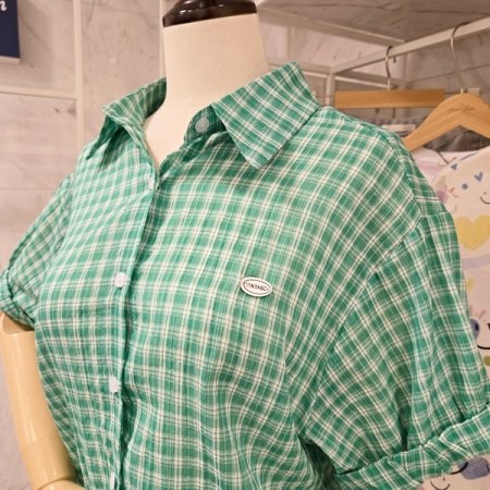 기본 체크 카라 블라우스