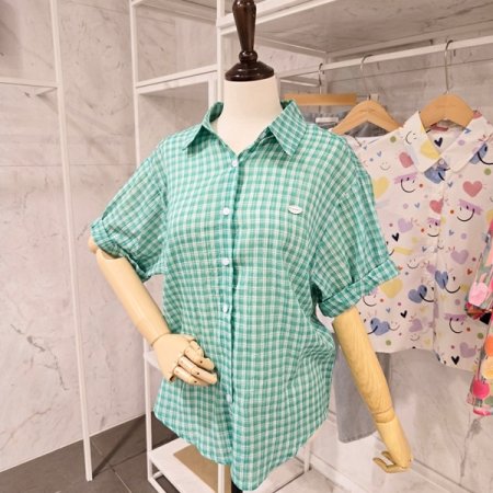 기본 체크 카라 블라우스