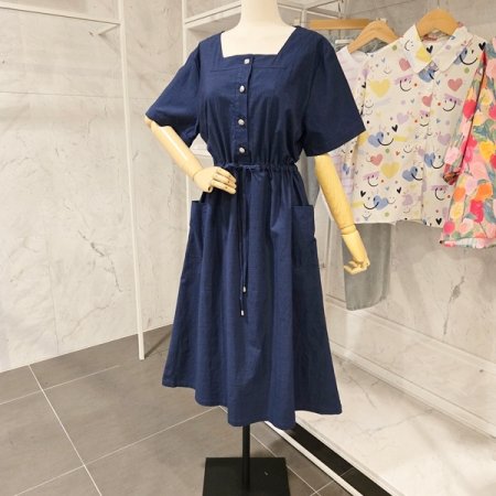 스퀘어넥 스트링 원피스