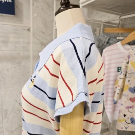 캡소매 줄무늬 카라 니트