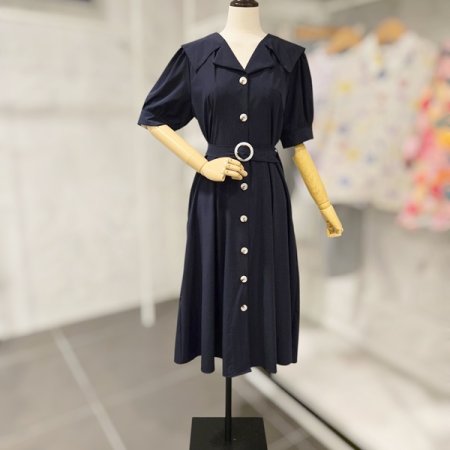 벨티드 카라 롱 원피스