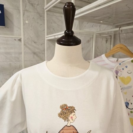 프린트 7부 절개소매 티셔츠