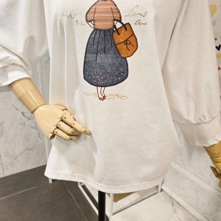 프린트 7부 절개소매 티셔츠