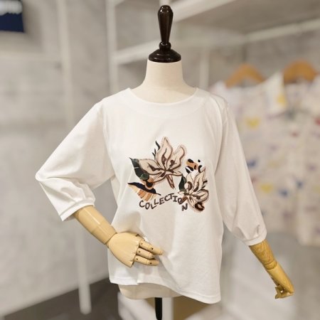 레터링 플라워 7부소매 티셔츠