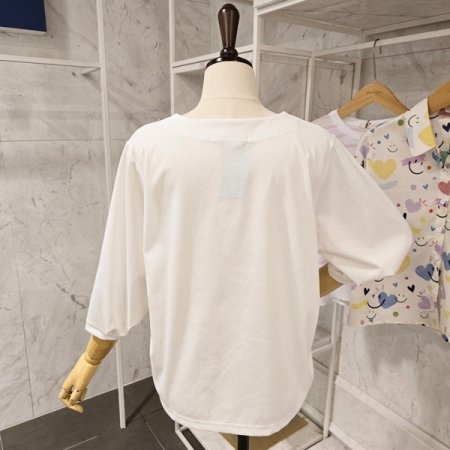 레터링 플라워 7부소매 티셔츠