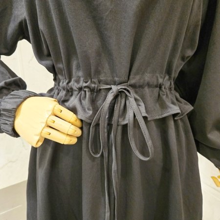 후드넥 스트링 롱 원피스