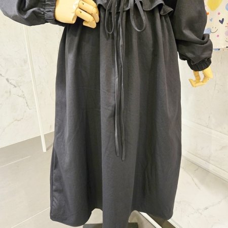 후드넥 스트링 롱 원피스