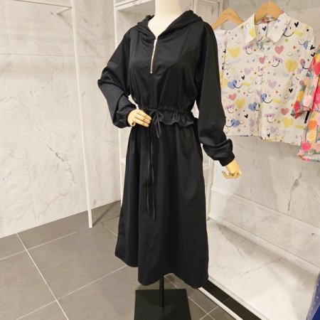 후드넥 스트링 롱 원피스