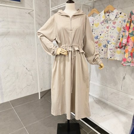 후드넥 스트링 롱 원피스