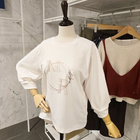 써클 레터링 7부소매 티셔츠