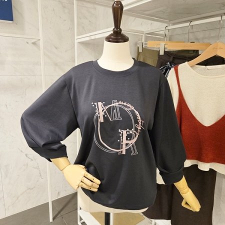 써클 레터링 7부소매 티셔츠