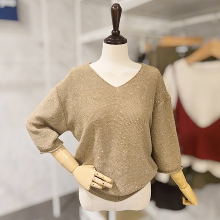 스팽글 브이넥 니트