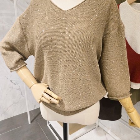 스팽글 브이넥 니트