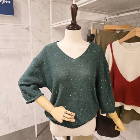 스팽글 브이넥 니트