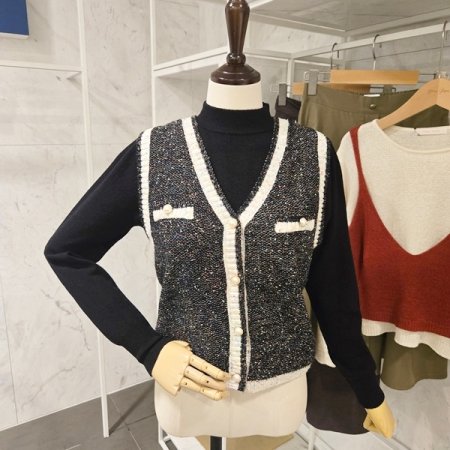 진주 단추 니트 베스트