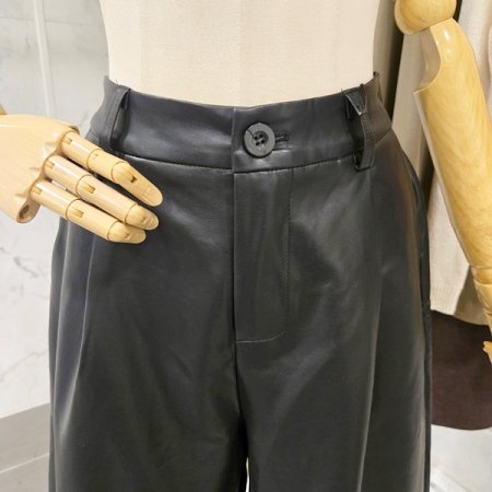 뒷 밴딩 레자 통 팬츠