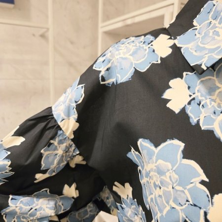 블루 플라워 벌룬 셔츠